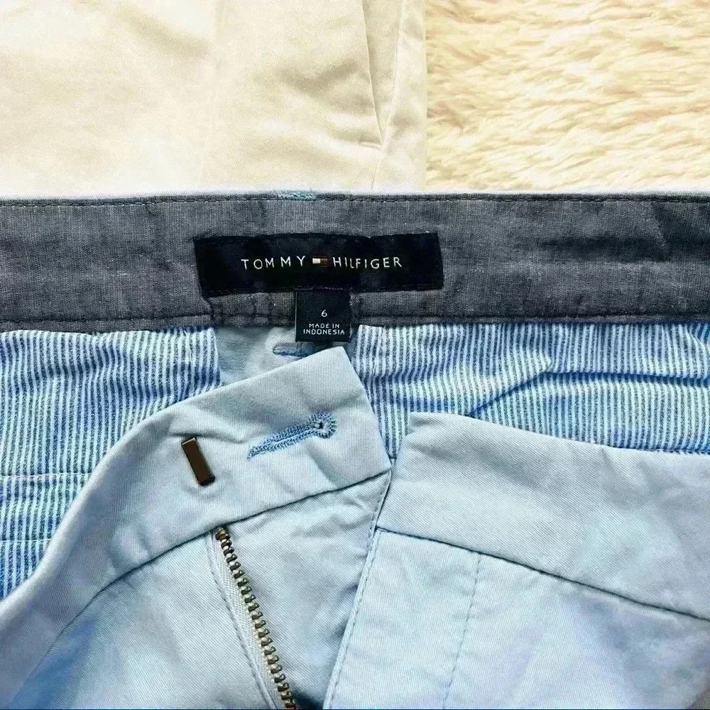 2 Pair of Tommy Hilfiger‎ White & Blue Chino Flat Front Shorts Size 6 & 8